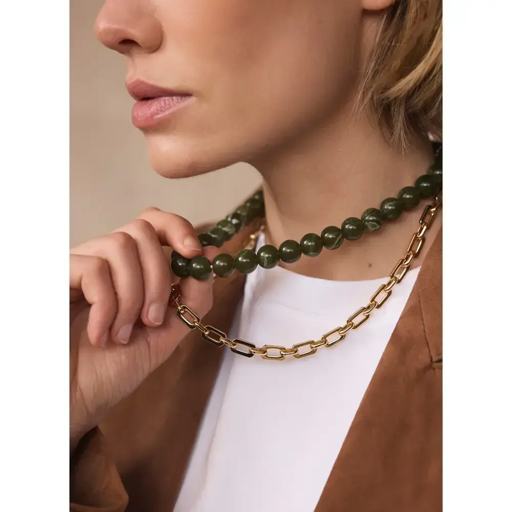 Mint Velvet Green & Gold-tone Beaded Layer Necklace